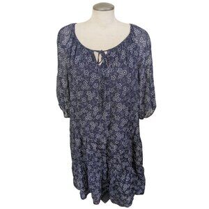 ROSEMARINE Silk Blend Dress XL Blue White Floral Tiered Boho Hobo Prairie Italy